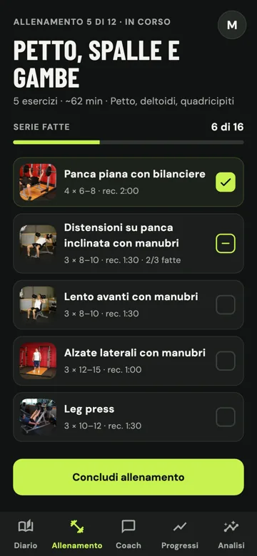 Schermata dell'allenamento in corso